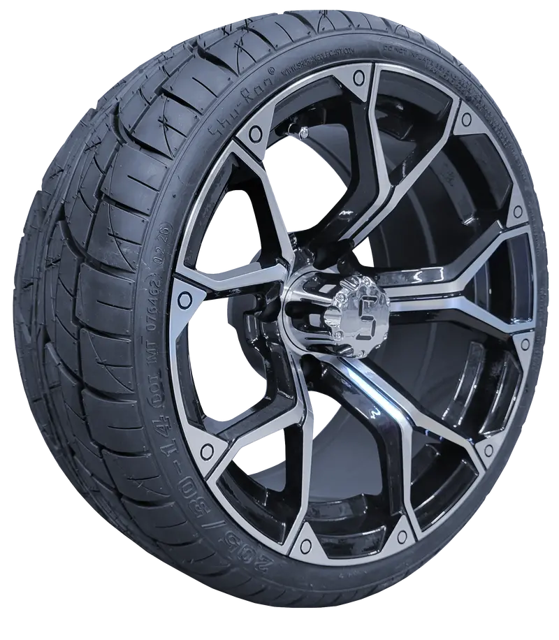 14-Inch Lightning Gloss Black Golf Cart Wheel And Tire Assembly – 205/30-14 Street Talon (Set Of 4) 1