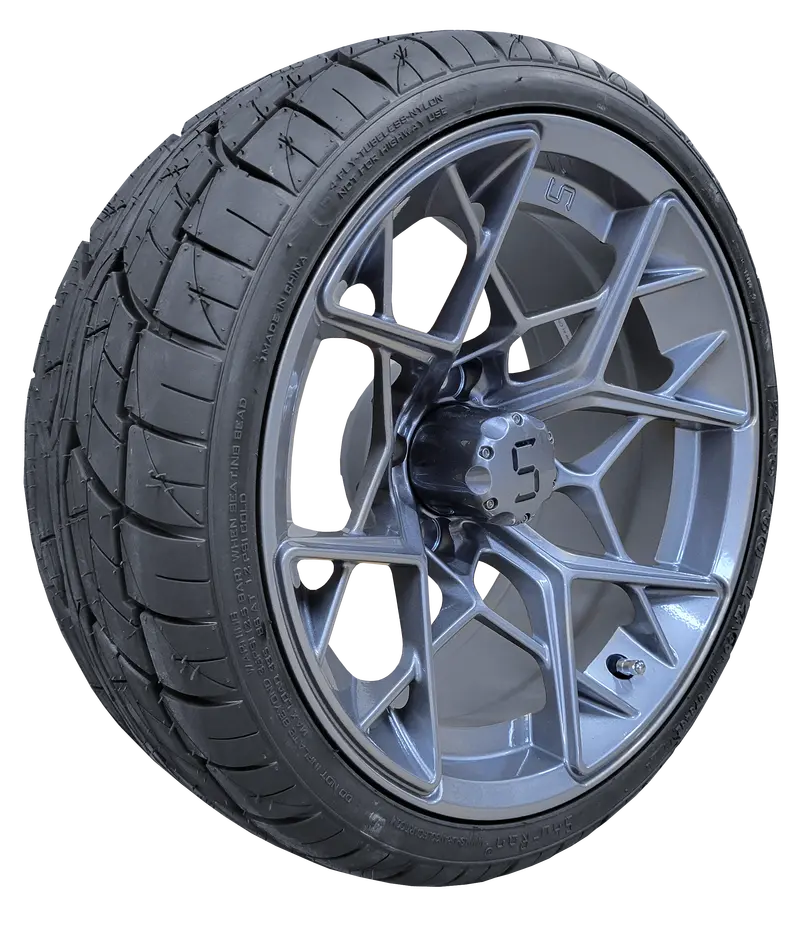 14-Inch Shockwave Gunmetal Golf Cart Wheel & Tire Kit – 205/30-14 Street Talon (4-Pack) 1