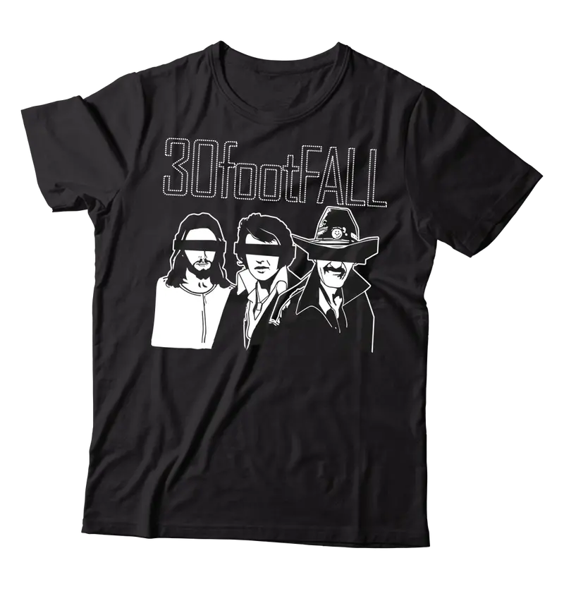 30Footfall T-Shirt – Jesus, Elvis, And Richard Petty Art On Black 1