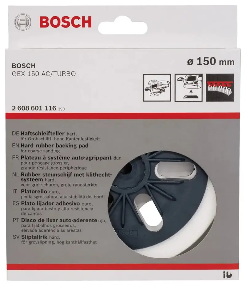 Bosch 150Mm Hard Sanding Pad For Random Orbital Sanders – 2608601116 1
