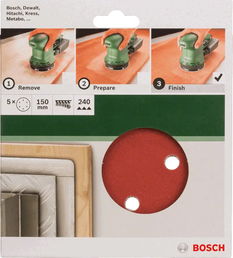 Bosch 5-Pack Orbital Sanding Sheets – 150 Mm Diameter, Grit Options 1