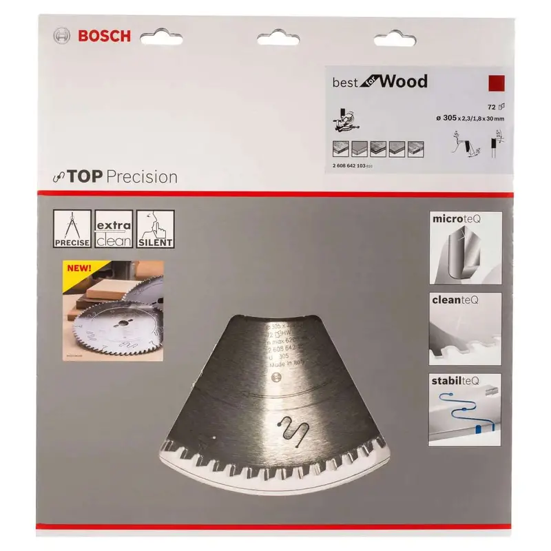 Bosch Circular Saw Blade For Wood – 305 Mm Diameter, 30 Mm Bore, 2.3 Mm Kerf, 72 Teeth (2608642103) 1