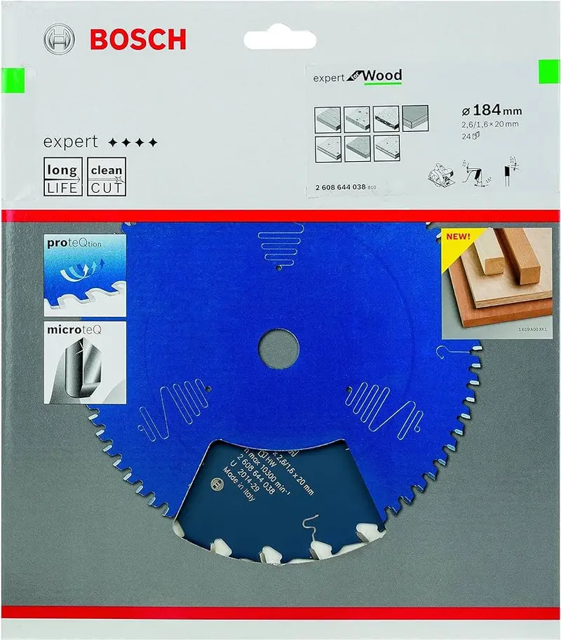 Bosch Expert Wood-Cut Circular Saw Blade – 184 Mm Diameter, 20 Mm Bore, 2.6 Mm Kerf, 24 Teeth (2608644038) 1