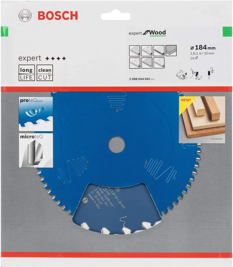 Bosch Expert Wood-Cut Circular Saw Blade – 184 Mm Diameter, 30 Mm Bore, 2.6 Mm Kerf, 24 Teeth (2608644041) 1