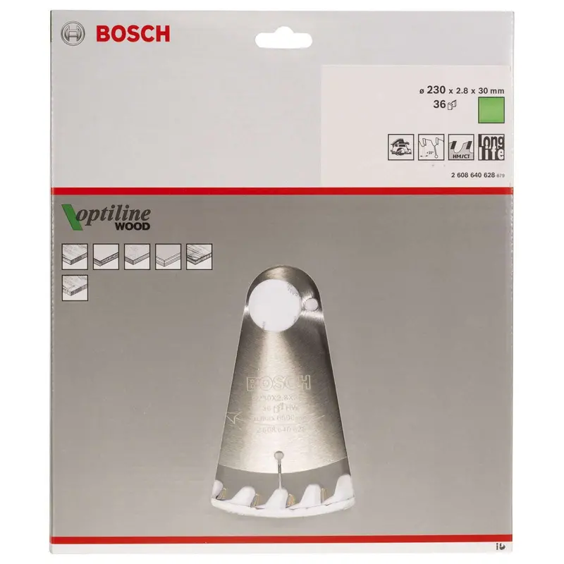 Bosch Optiline Wood Circular Saw Blade – 230 Mm, 30 Mm Arbor, 2.8 Mm Kerf, 36 Teeth (Model 2608640628) 1