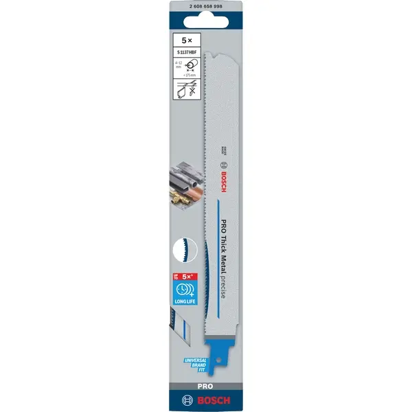 Bosch Pro S1137Hbf Heavy-Duty Metal Jigsaw Blades — 1.1 × 25 × 225 Mm, 5-Blade Set (2608658998) 1