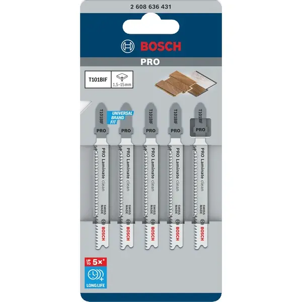Bosch Pro T101Bif Laminate-Cut Jigsaw Blades – 83 Mm, 5-Piece Pack (2608636431) 1