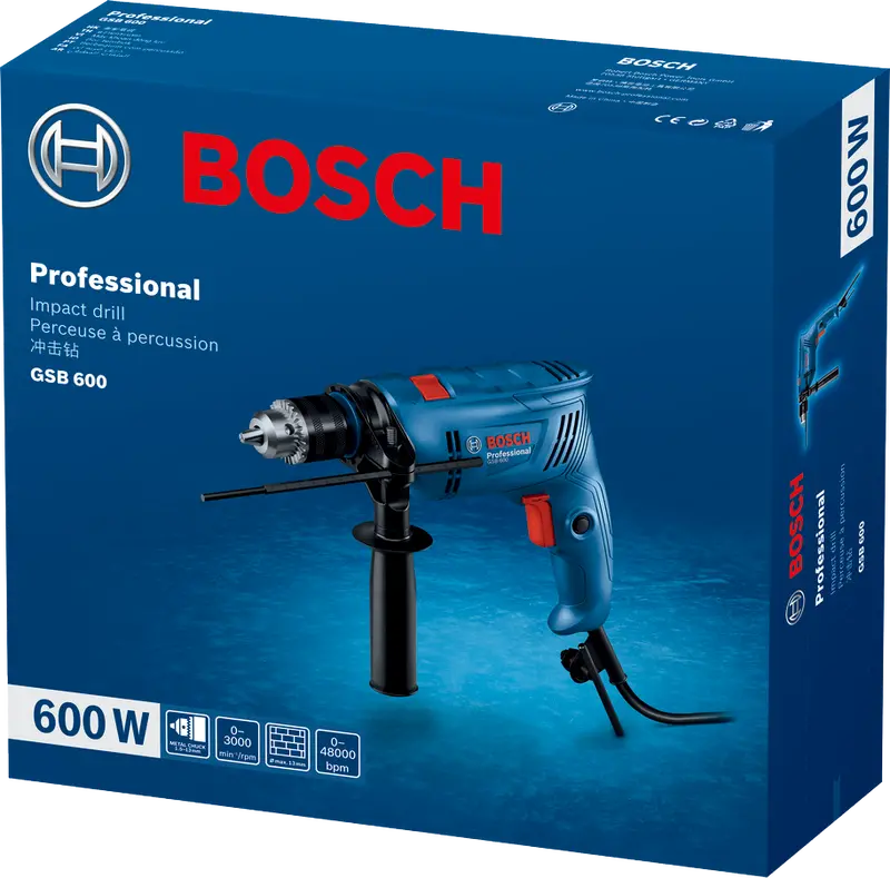 Bosch Professional Percussion Drill – Gsb 600 For Masonry And General Use, Model 06011A03Ka 1
