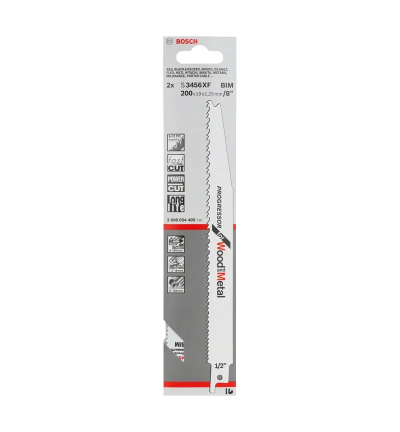 Bosch S3456Xf Sabre Saw Blades – For Wood, Chipboard, Fibre, Epoxy & Plastic – 2-Pack 1