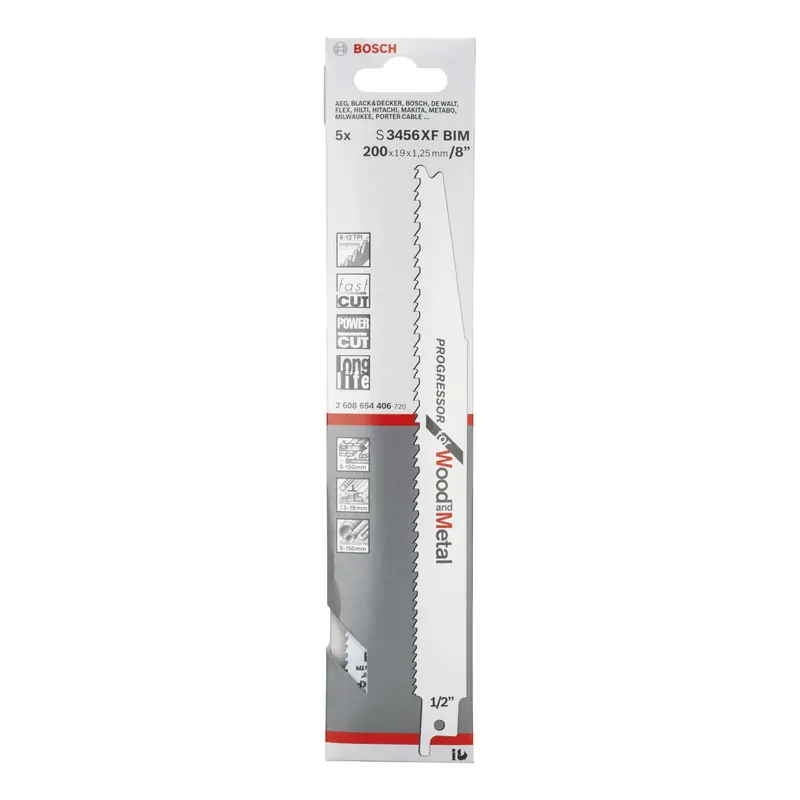 Bosch S3456Xf Sabre Saw Blades – Versatile Cutting For Wood, Chipboard, Fibre, Epoxy & Plastic (5-Pack, 2608654406) 1