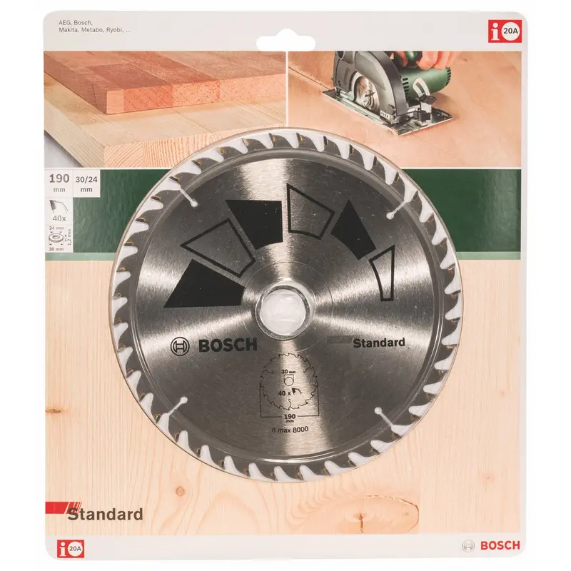 Bosch Standard 190 Mm Circular Saw Blade – 30/24–40 Tooth, 30 Mm Bore (2609256821) 1