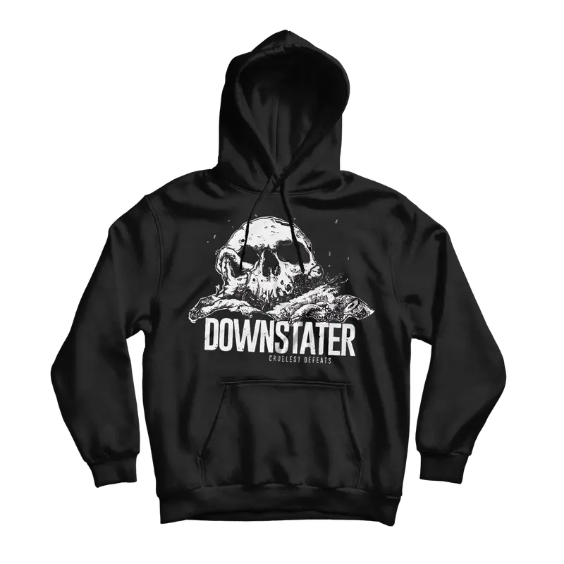 Downstater Pullover Hoodie In Black: "Cruelest Defeats" Design 1