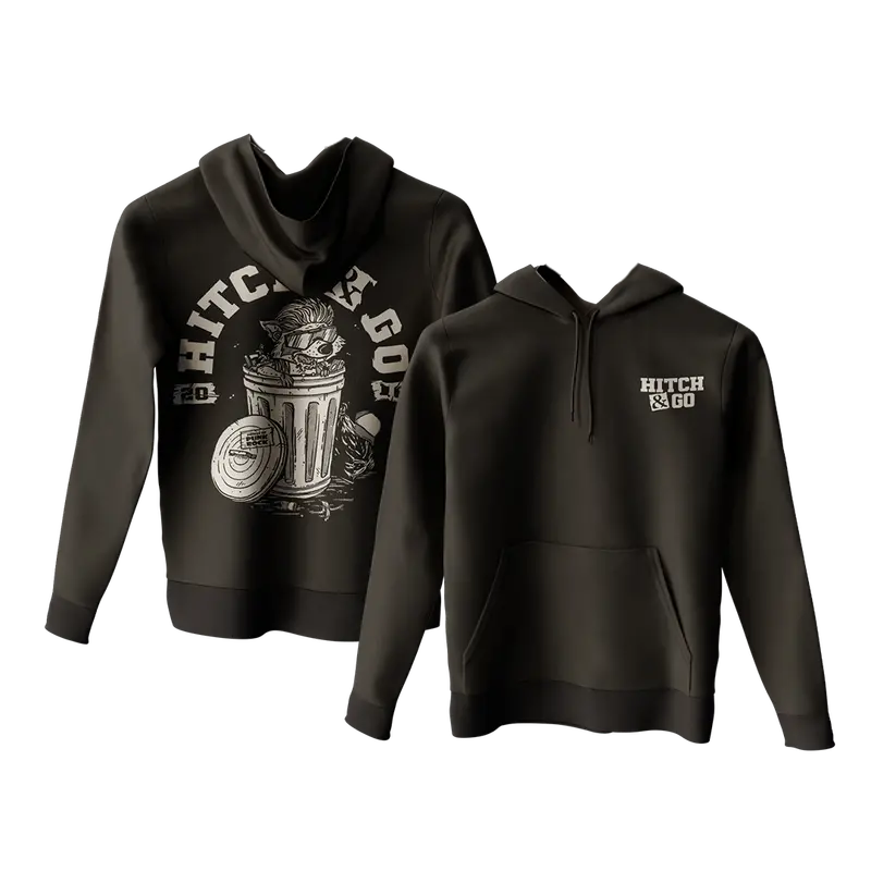 Hitch & Go Trash Can Racoon Black Youth Hoodie 1