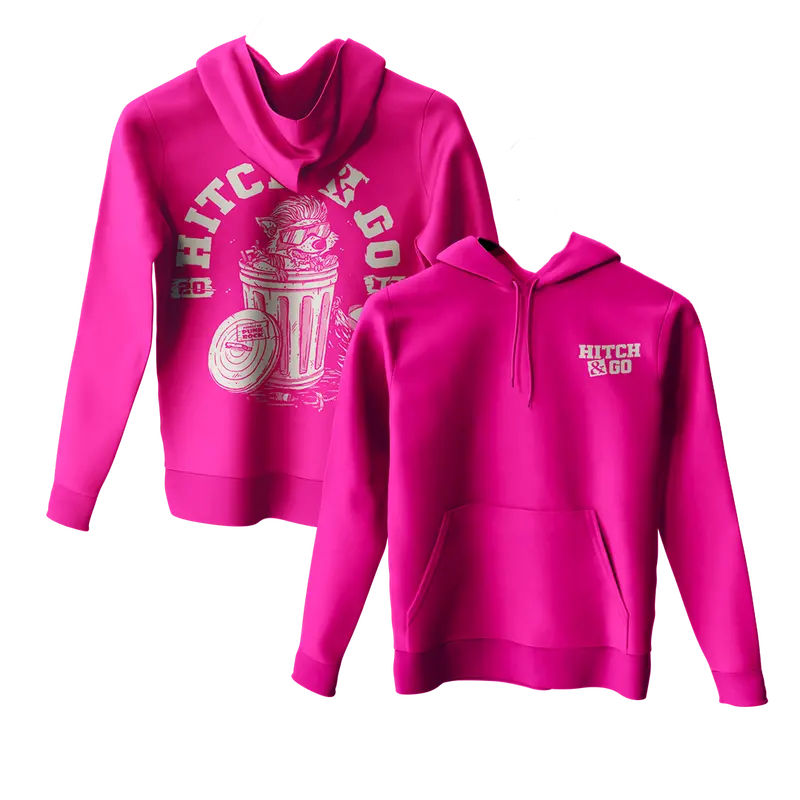 Hitch & Go Trash Can Racoon Heliconia Pink Youth Hoodie 1