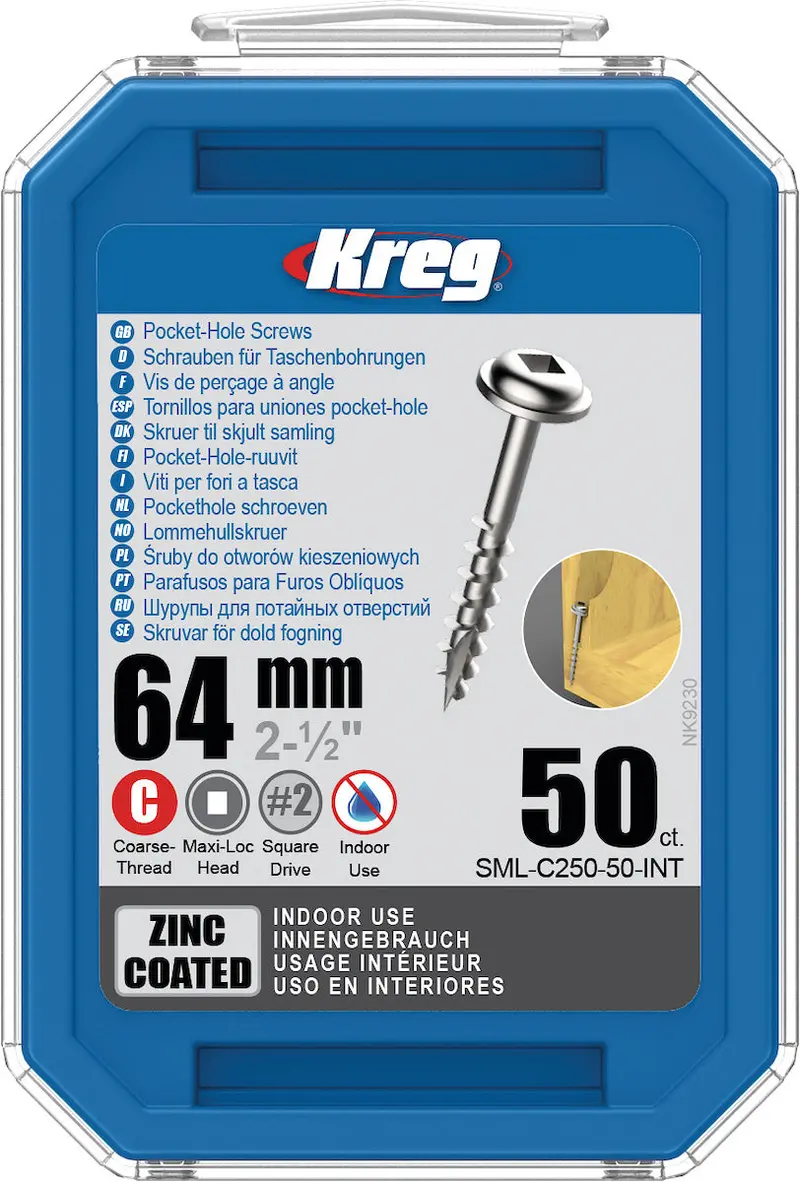 Kreg 2-1/2" #8 Coarse Thread Pocket Screws With Washer Heads (50-Pack) 1