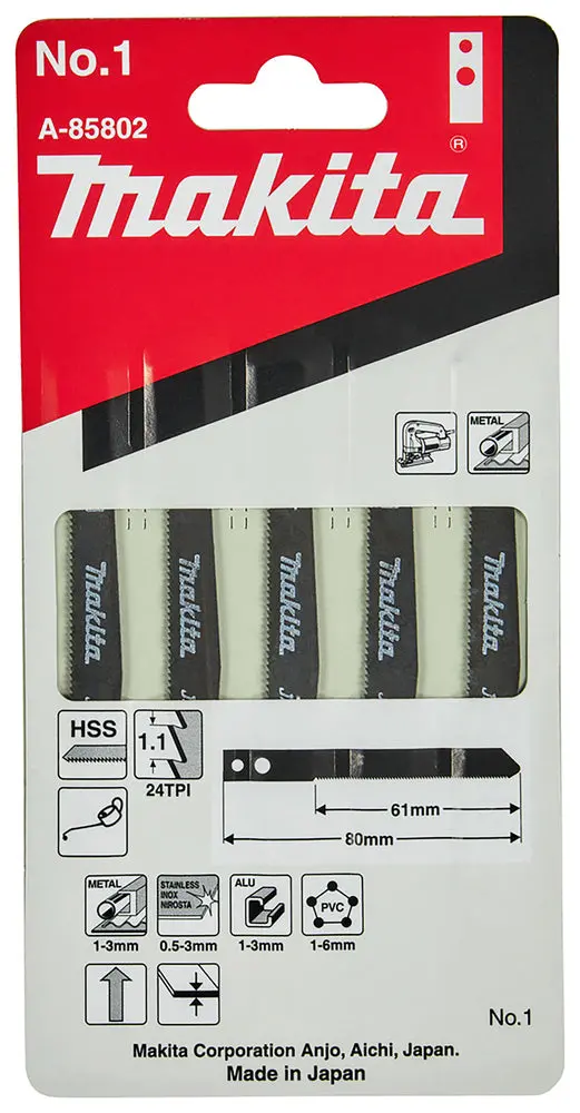 Makita Hss Jigsaw Blades – 60 Mm, Type No. 1, 5-Pack (A-85802) 1