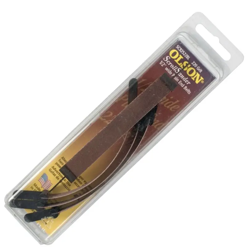 Olson Scroll Saw Sanding Belts – 5″ × 1/2″, 220-Grit, Plain-End Mounting (4-Pack) 1