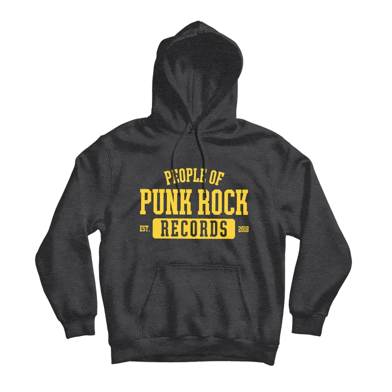 Popr Records – College Logo Jet Black Heather Pullover Hoodie 1