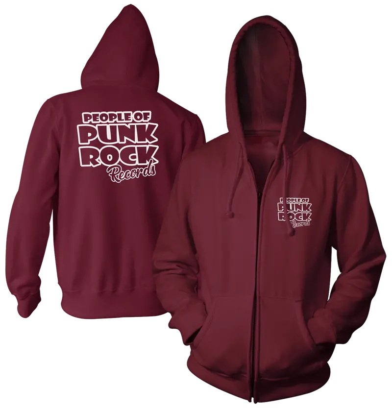 Popr Records Logo Zip Hoodie – Maroon Colorway 1