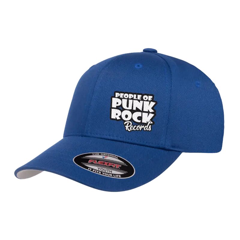 Popr Records Youth Flexfit Cap – Royal Blue 'White Logo / Side' 1