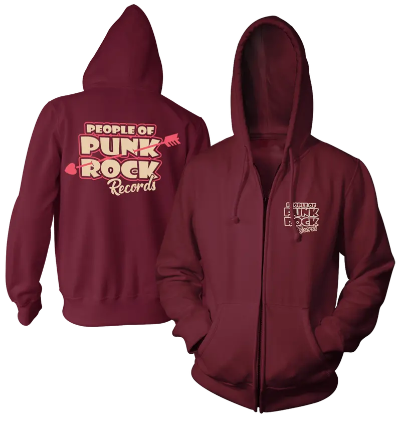 Popr Records Zip Hoodie – Heart & Arrow Logo In Maroon 1