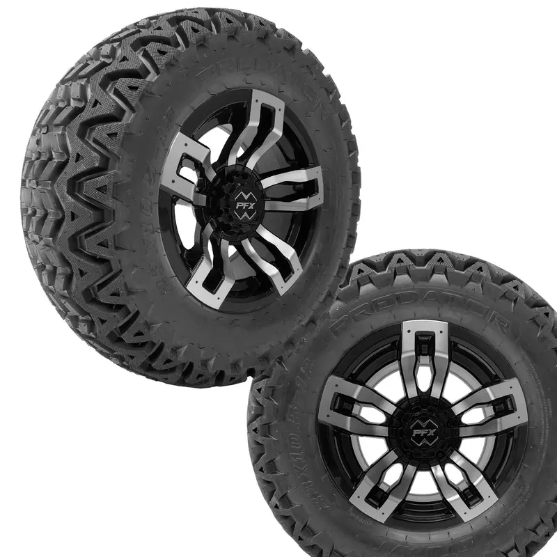Set Of 4: 12" Velocity Machined-Black Wheels + 23X10X12 All-Terrain Tires 1