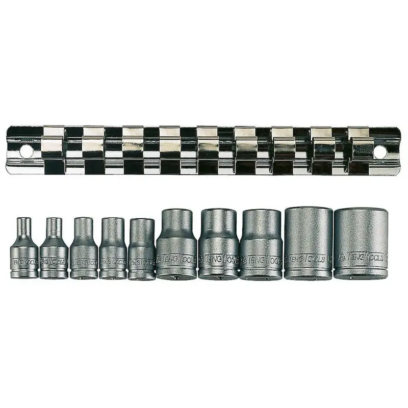 Teng Tools 10-Piece 1/4" And 3/8" Drive Tx-E Bit Socket Set – Rail Organizer 1