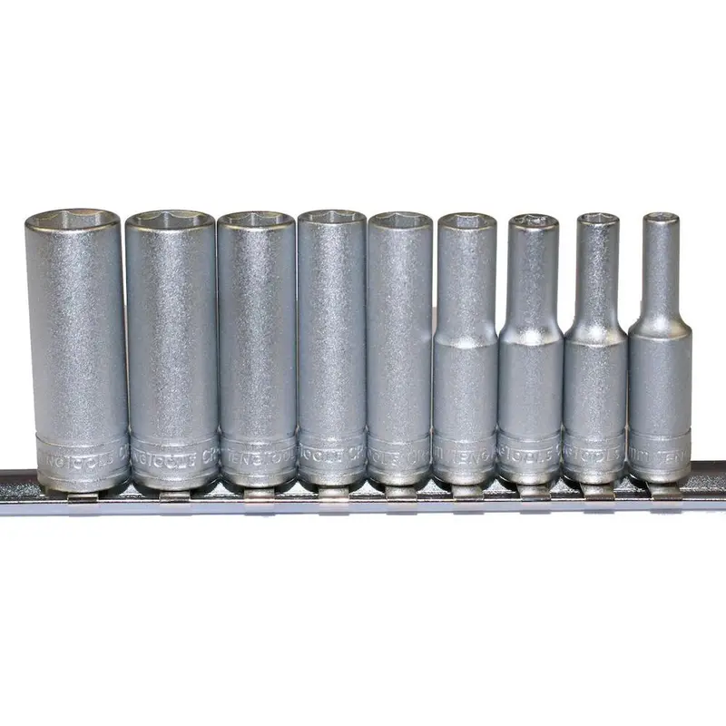 Teng Tools 9-Piece 1/4" Drive Deep Socket Set – Rail Storage 1