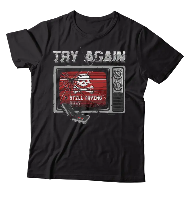 Try Again Unisex T-Shirt In Black: "Still Trying" Logo 1
