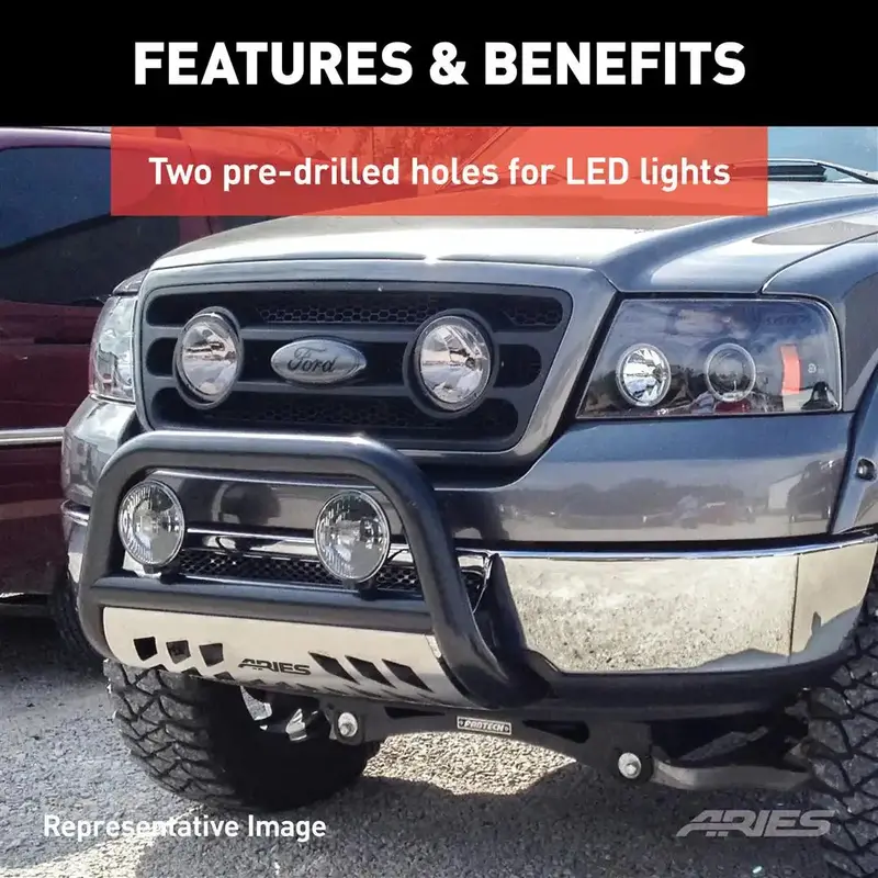 Aries 3-Inch Black Steel Bull Bar – No-Drill Installation For Toyota Tacoma 1