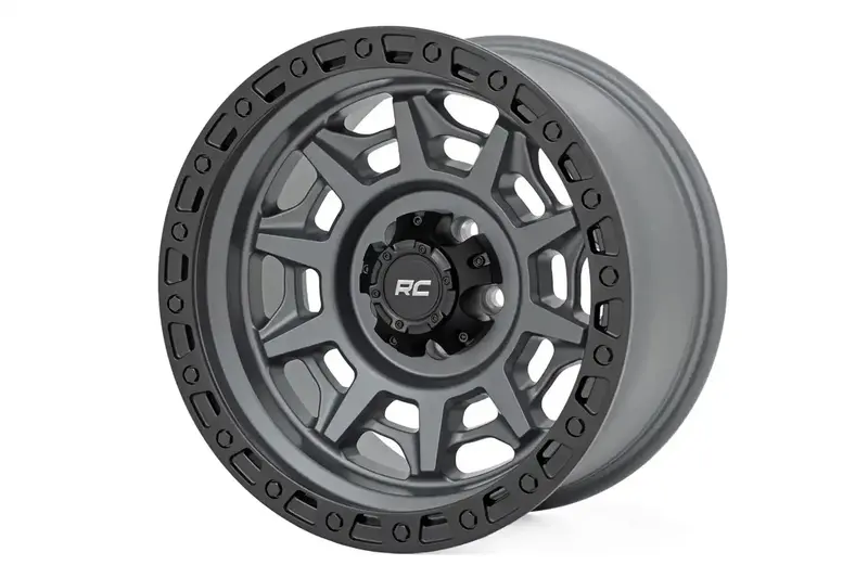 Rough Country 85170918 Series 85 Simulated Beadlock Wheel – 17X9", Gunmetal Gray & Black Finish, 5X5", -12Mm Offset 1